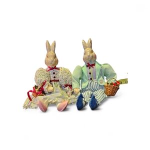Avon Holiday Bunny Decor Set - Green and Blue